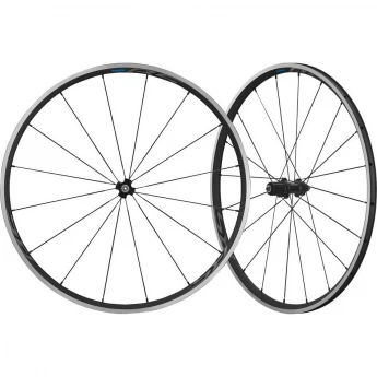 Комплект колес SHIMANO RS300, 28", переднее и заднее, для 10-11 скоростей, клинчерное, OLD 100/130мм, с обходной лентой, черный